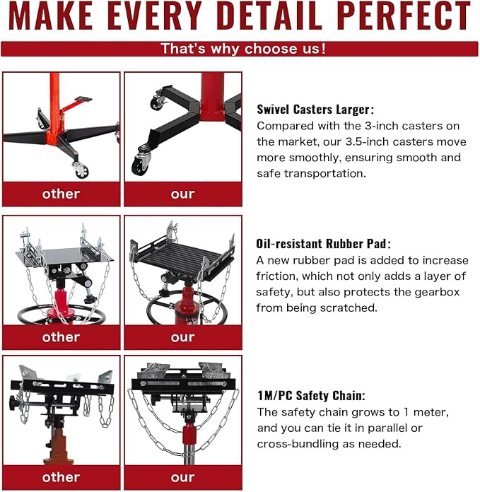 Transmission Jack 1100 LBS Hydraulic Telescoping 2-Stage Lift Jack Stand - Image 4