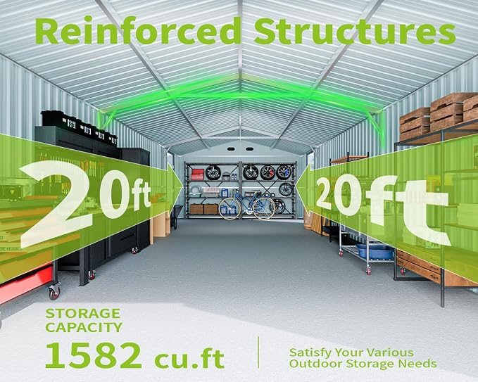 20 x 13 FT Outdoor Storage Shed, Large Metal Garden Shed - Image 4