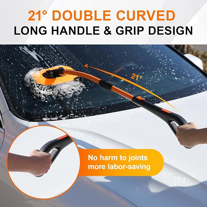 Car Wash Brush with Long Handle, 2 Replaceable Microfiber Mop Heads and 1 - Image 2