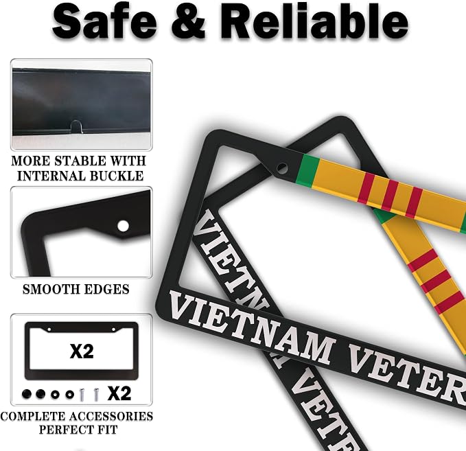 License Plate Cover Black and White License Plate Frames Vietnam Veteran - Image 4