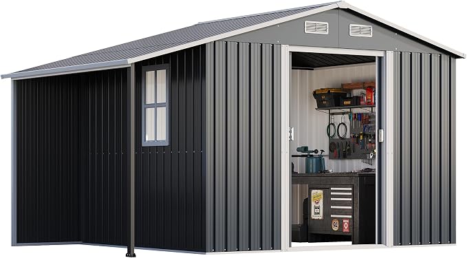 Jocisland 10.6x6.8x6.3 FT Galvanized Metal Storage Shed - Image 8