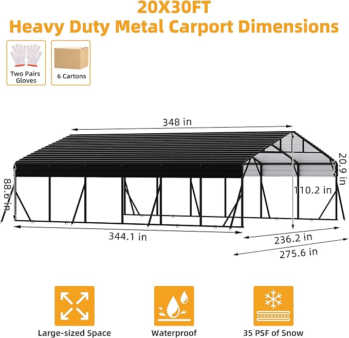 20' x 30' x 8.5' Heavy Duty Metal Carport - Image 3
