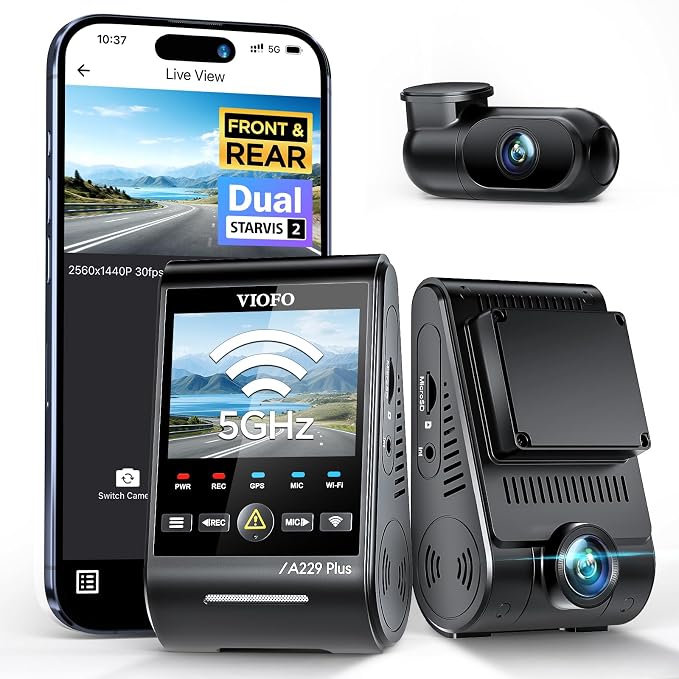 VIOFO A229 Plus Dash Cam Front and Rear, Dual STARVIS 2 Sensors, 2 Channel HDR by PioneerinDashCamImagingSince2010