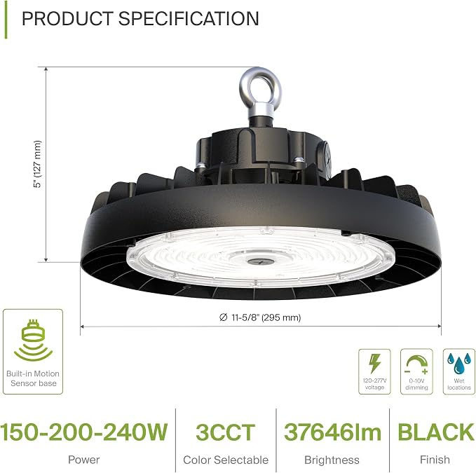 ASD LED High Bay UFO Light Fixture, Commercial Shop Lighting | 3CCT, IP69K - Image 2