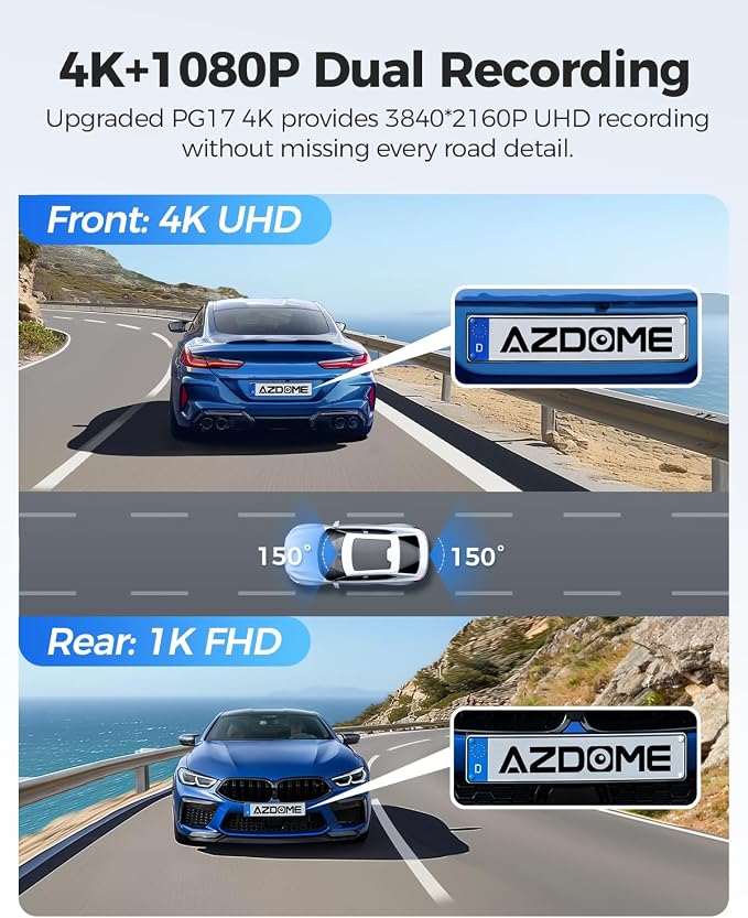 AZDOME PG17 12" 4K Mirror Dash Cam Front and Rear, Wi-Fi 6 Rear View Mirror - Image 3