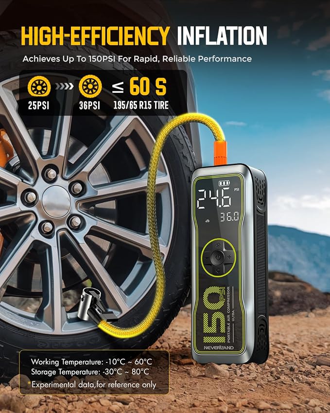 NEVERLAND Tire Inflator Portable Air Compressor - 16000mAh 150PSI Air Pump - Image 3