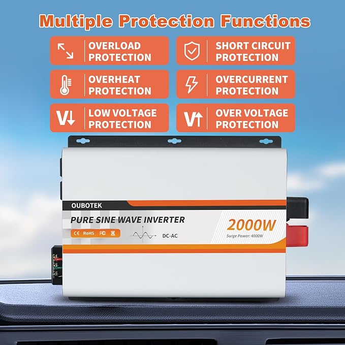 2000W Pure Sine Wave Inverter 12V DC to 120V AC Converter - Image 5
