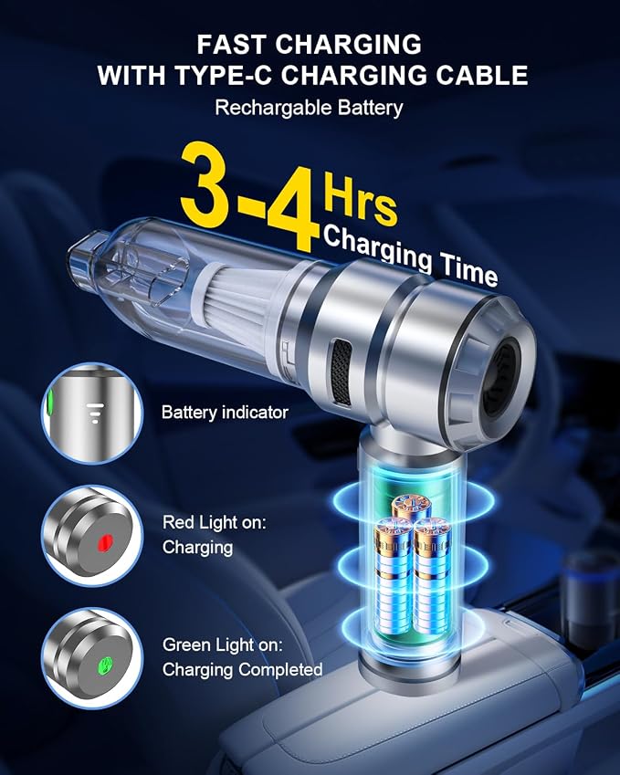Car Vacuum, 3 Suction Modes, Portable Mini Cordless Cleaner - Image 3