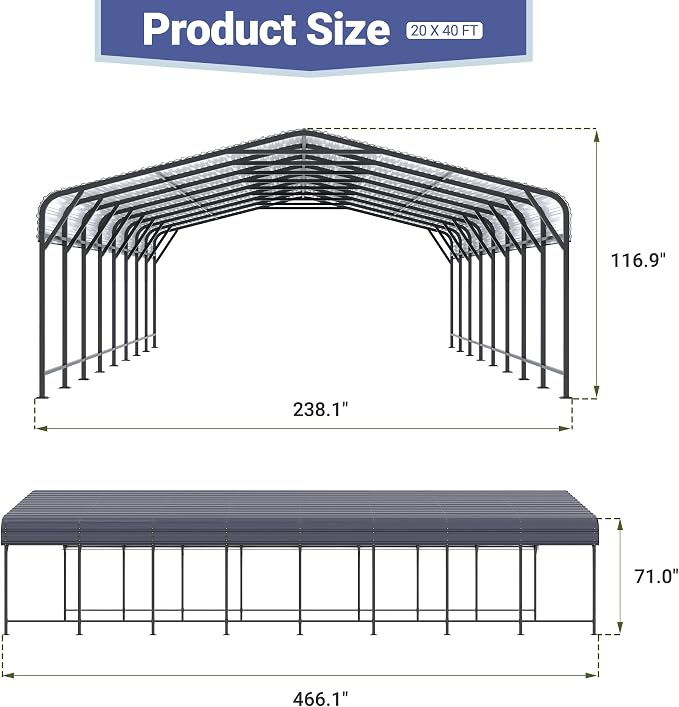Polar Aurora 20x40 FT Metal Carport - Image 4