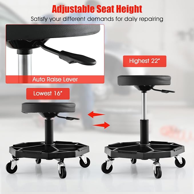 IRONMAX Rolling Mechanic Stool, Adjustable Shop Stool Creeper Seat - Image 6