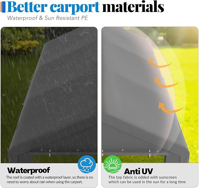 Carport, 13‘ x 20’ Heavy Duty Portable Garage All-Season Car Canopy w/Removable - Image 2
