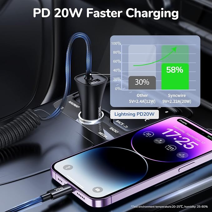 Syncwire iPhone Car Charger 32W Super Fast Car Phone Charger Cigarette Lighter - Image 2