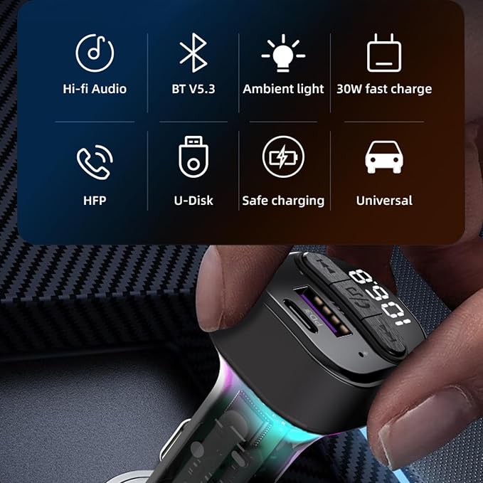 Bluetooth 5.3 FM Transmitter for Car, Wireless FM Radio Transmitter, Support - Image 7