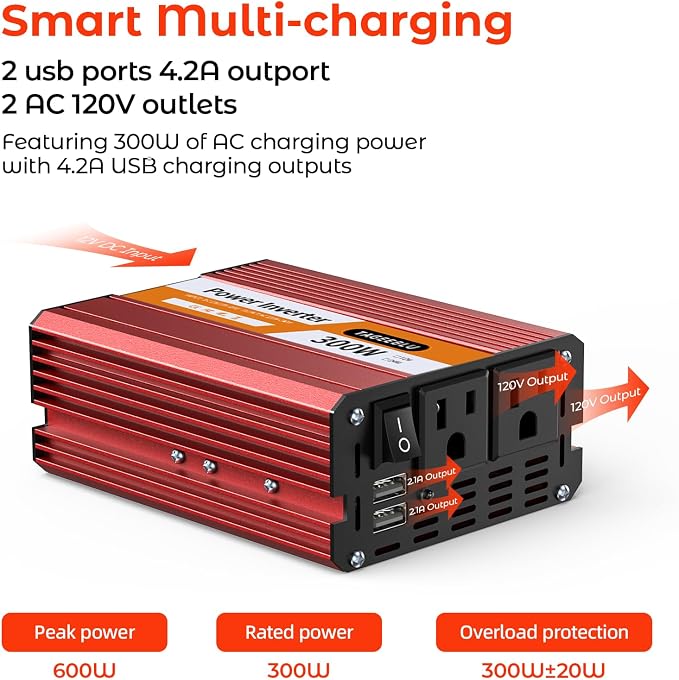 300W Power Inverter DC 12V to 110V AC Car Inverter - Image 3