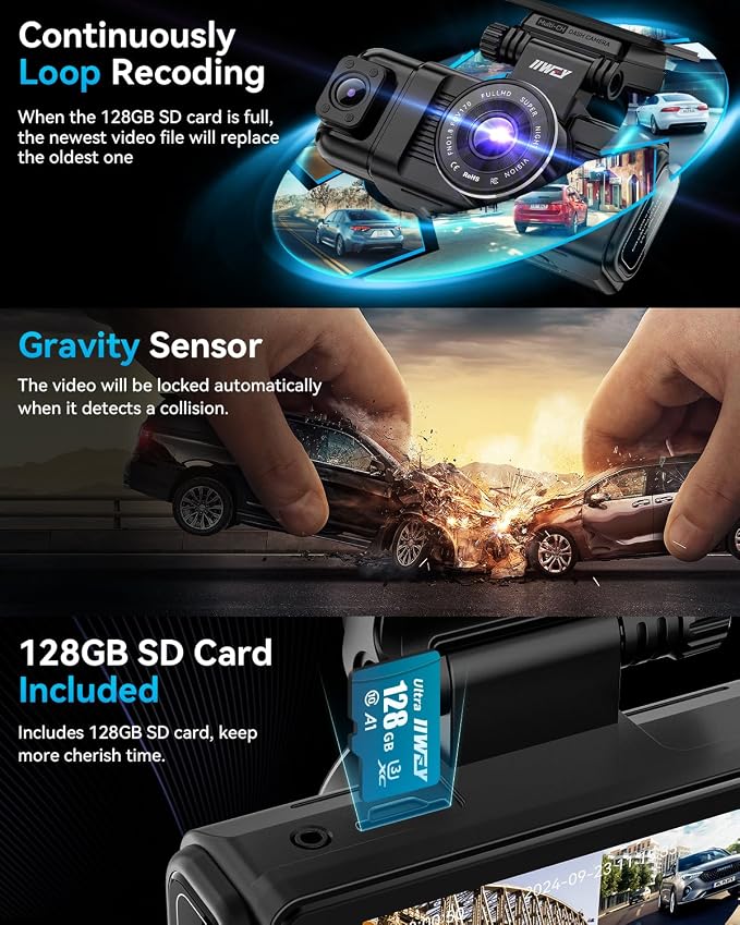 iiwey N7 3 Channel Dash Cam Front and Rear Inside 3K+1080P+1080P - Image 5