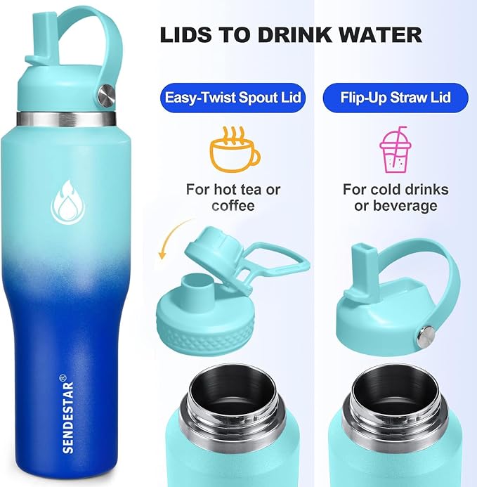 SENDESTAR 40oz Stainless Steel Water Bottle, Double Wall Vacuum Insulated Bottle - Image 3
