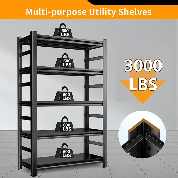63''H Garage Shelving 3000 LBS Heavy Duty Garage Storage Shelves, Adjustable 5 - Image 7