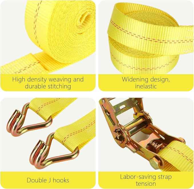 4 Pack 2 Inch Ratchet Straps Heavy Duty 16ft Tie Down Straps Ratchet - Image 3
