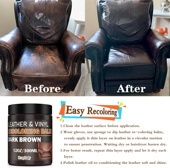 Leather Recoloring Balm Dark Brown Leather Dye Vinyl Paint Car Interior Seat - Image 4