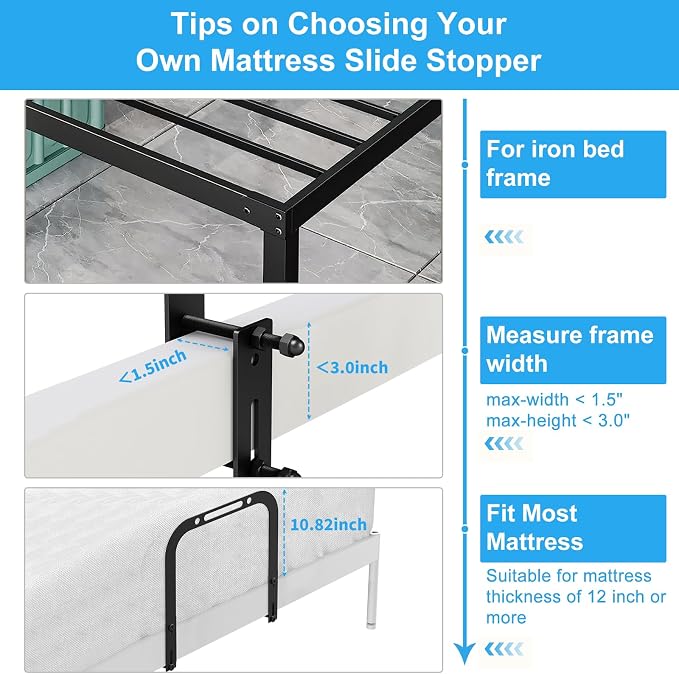 YUOROS Extra Tall Mattress Slide Stopper Holder Gripper Retainer Bar - Image 3
