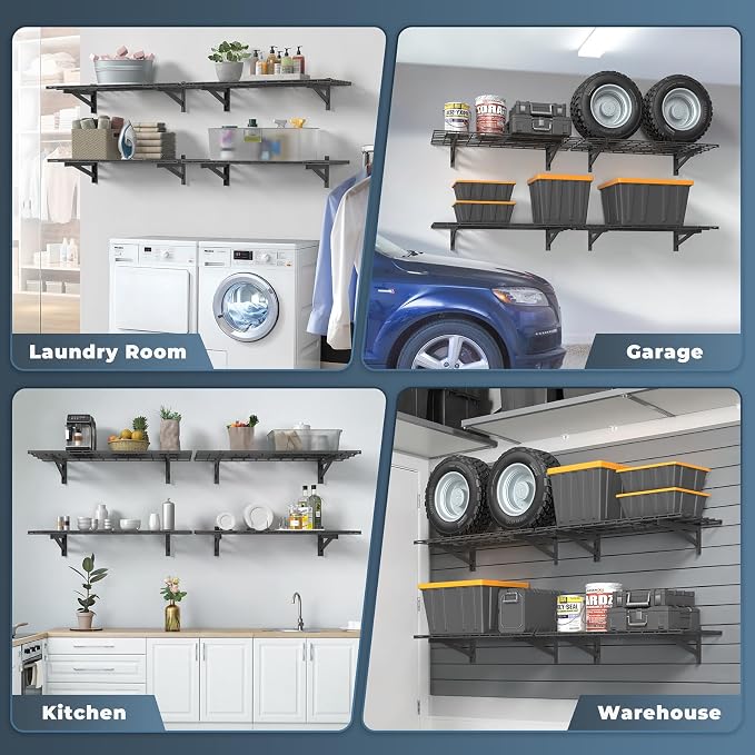 4 Pack Heavy Duty Garage Wall Shelving Set, Wall Mounted Garage Shelves 1000lbs - Image 7