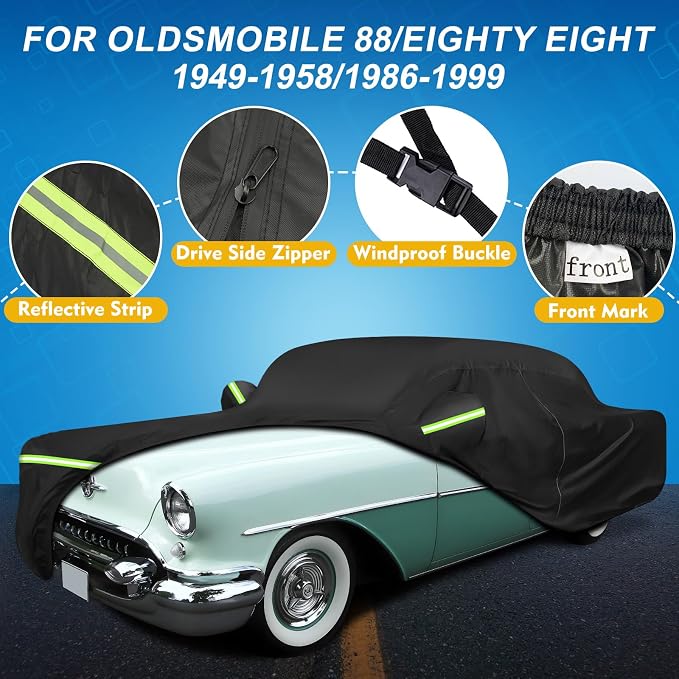 QUNSUNUS Waterproof Car Cover for Oldsmobile 88 1949-1958/1986-1999, Outdoor - Image 2