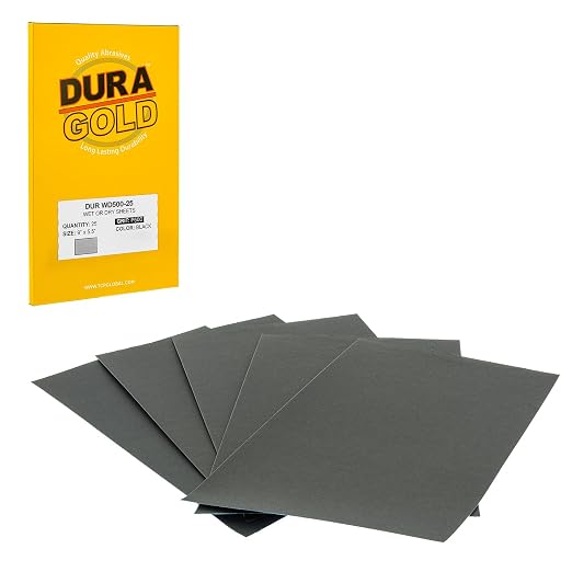 Dura-Gold Premium 500 Grit Wet or Dry Sandpaper Sheets, 5-1/2" x 9", Box of 25 by Dura-Gold