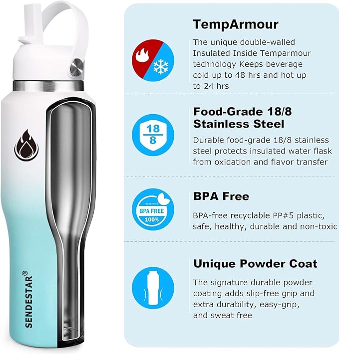 SENDESTAR SENDESTAR 40oz Stainless Steel Water Bottle, Double Wall Vacuum - Image 4