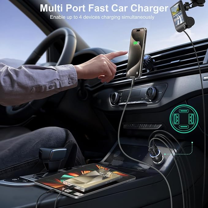 65W USB C Car Charger, Bangfun 4 Port Cigarette Lighter Adapter QC/PD 30W Fast - Image 6