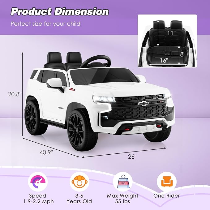 Costzon Ride on Car, 12V Licensed Chevrolet Tahoe Battery Powered Electric - Image 6