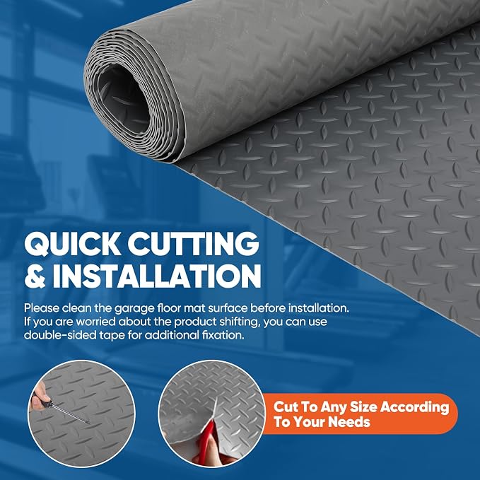 7.5 x 17 FT Garage Floor Mat, Thickened Diamond Plate PVC Garage Parking Mat - Image 5