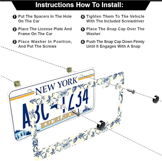 Blue Floral Flowers License Plate Frames - Image 3