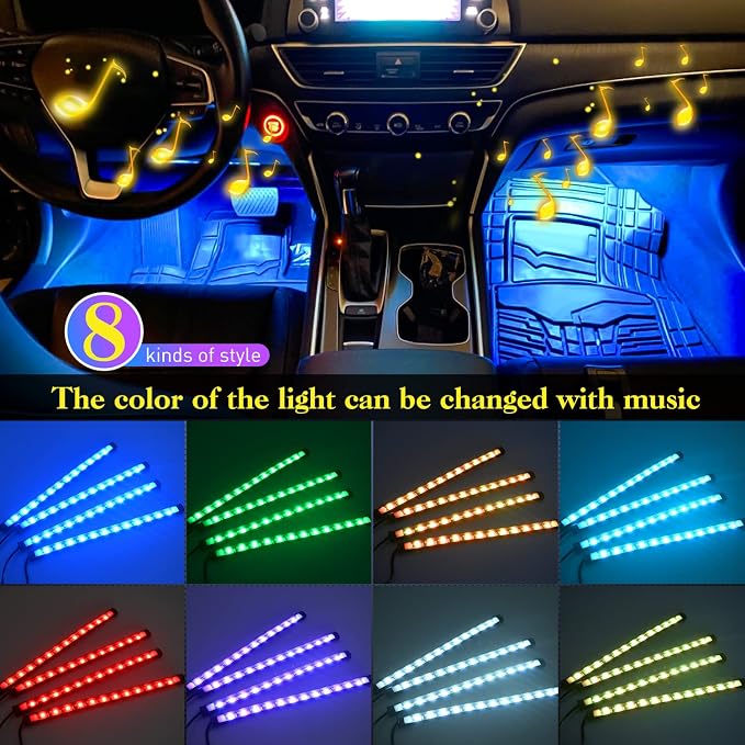 Nilight 48 LEDs DC 5V Multicolor Music Car Strip Light Under Dash Lighting Kit - Image 5