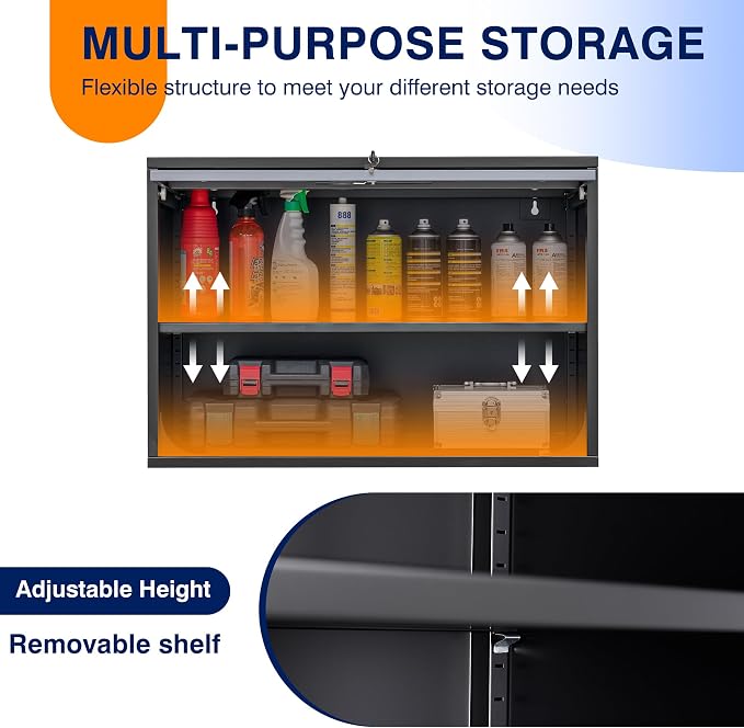 Yizosh Metal Wall Cabinet with Doors and Shelves, Wall Mounted Storage Cabinet - Image 5