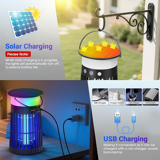 Solar Bug Zapper Outdoor, Portable Electric Mosquito Killer - Image 2