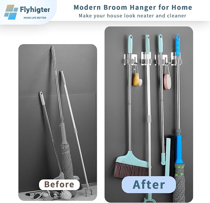 6 Pack Stainless Steel Mop and Broom Holders – Wall Mounted Grippers - Image 4