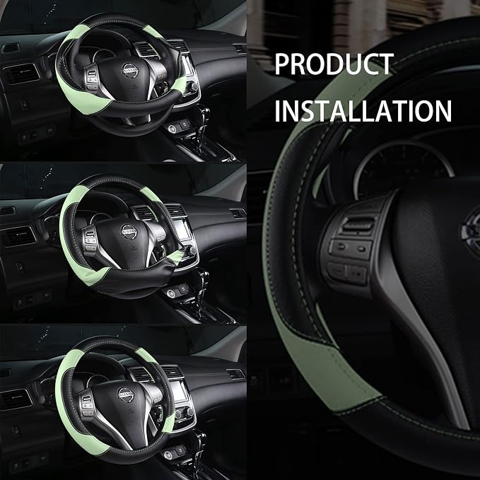 Leather Car Steering Wheel Cover, Non-Slip Car Wheel Cover Protector Breathable - Image 7