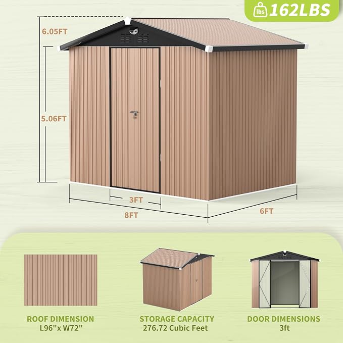 Metal Storage Shed, Outdoor Storage Building 8x6, Large Backyard Shed - Image 3