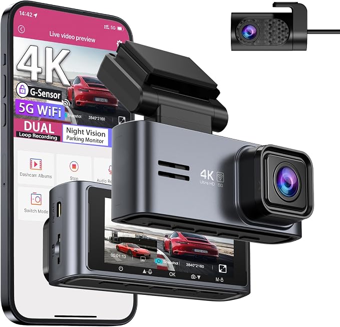 OMBAR Dash Cam Front and Rear 5G WiFi, Dash Cam 4K/2K/1080P+1080P, Dash Camera by OMBAR