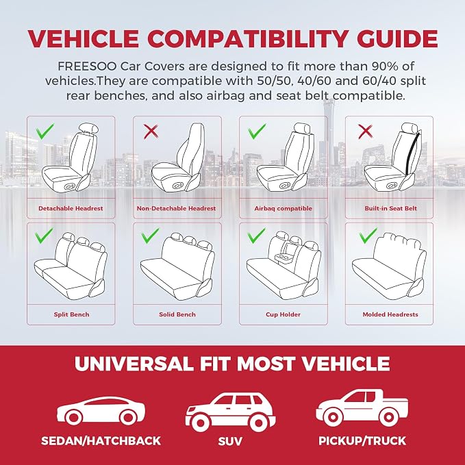 FREESOO Car Seat Covers Front Seats 2PCs, Waterproof Automotive Seat Covers - Image 8
