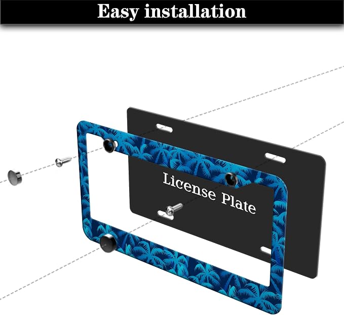License Plate Frame Blue License Plate Frames Tropical Blue Palm Trees Aluminum - Image 7