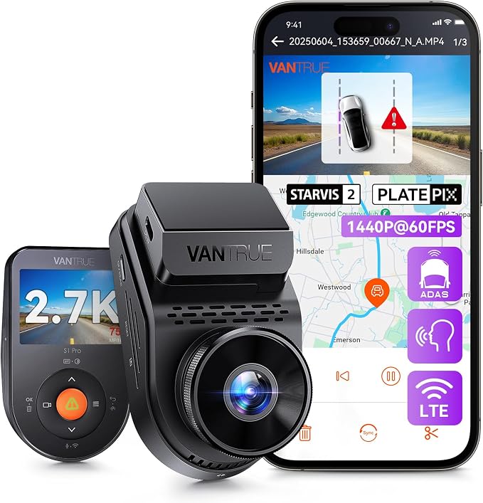 Vantrue S1 Pro 2.7K Front Mini Dash Cam, 2.5K@60FPS, STARVIS 2, Voice Control by VANTRUE