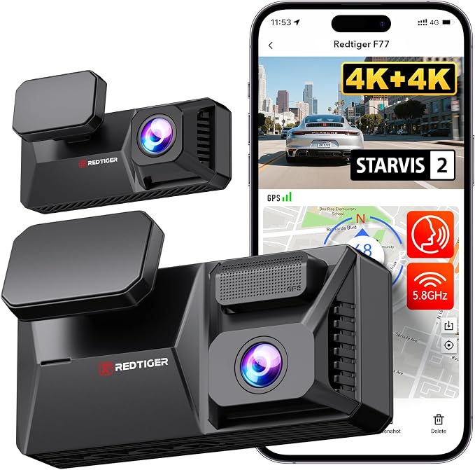 REDTIGER F77 4K+4K Dash Cam Front and Rear, Dual STARVIS 2 IMX678 HDR, Built-in by REDTIGER