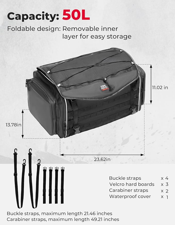 KEMIMOTO Motorcycle Tail Bag, Dual Use Motorcycle Rear Seat Bag - Image 2