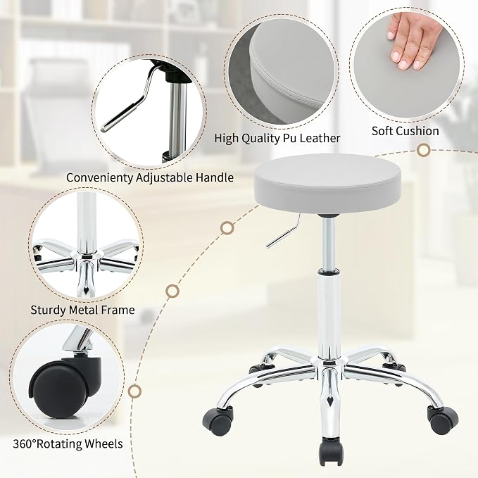 Rolling Stool Adjustable Height 19.5’’-26.6’’, Tattoo Chair - Image 4