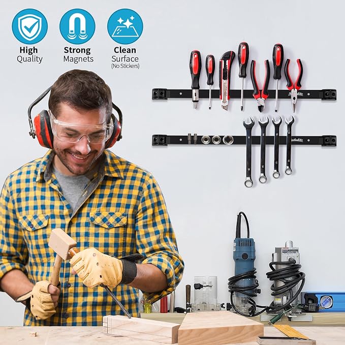 4 Pieces 18" Magnetic Tool Holder Strip, Metal Tool Organizer Rack - Image 2