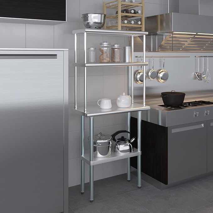 Amgood Stainless Steel Work Table Double Tier Overshelf - Image 8