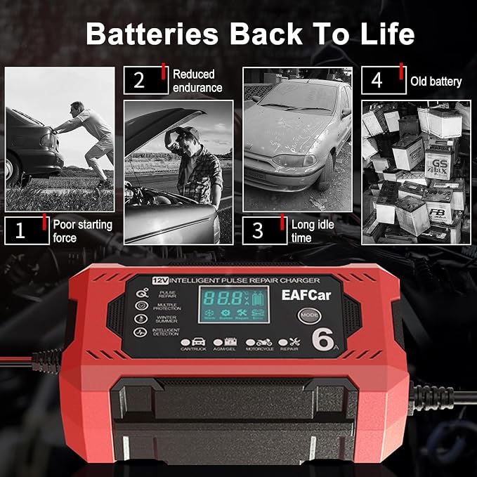6-Amp Battery Charger, 12V Trickle Charger Car Battery Charger, Smart Automatic - Image 3