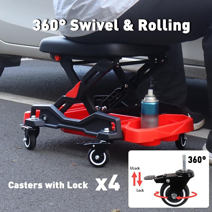 Automotive Creeper Seat with Rolling Wheels, 300 LBS Capacity Mechanic Stool - Image 5