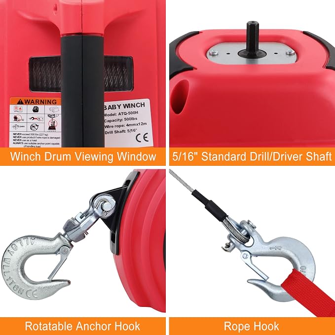 Portable Drill Winch, Rotate The Hook 360 Degrees, Stretched Wire Fence - Image 4